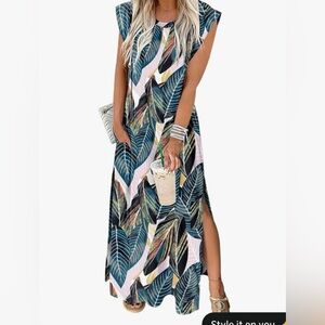 Tropical Leaf Print Maxi Dress